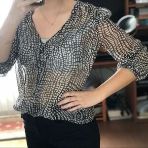 JOIE Top Black White Sheer xs